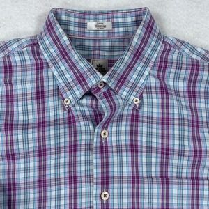 Peter Millar Men's Purple Teal Plaid Button Down Shirt Long Sleeve Cotton Large